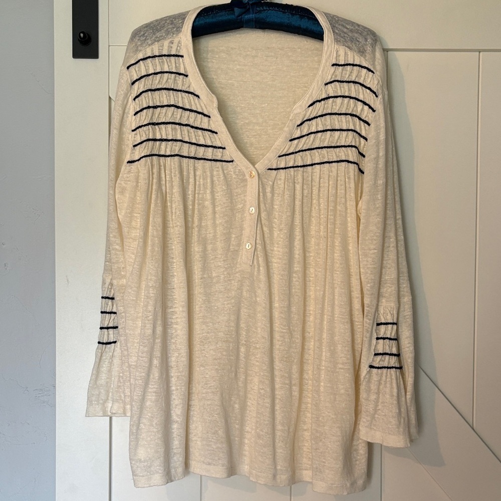 Sundance Linen Striped Cream Women's Top Size L - Picture 3 of 9